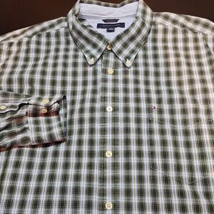 Tommy Hilfiger Long Sleeve Green Blue Plaid Button Up Shirt Logo Mens Size XXL A